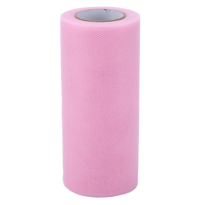 Poliészter tüll tekercsben, 100 yard, 15 cm széles, halvány rózsaszín