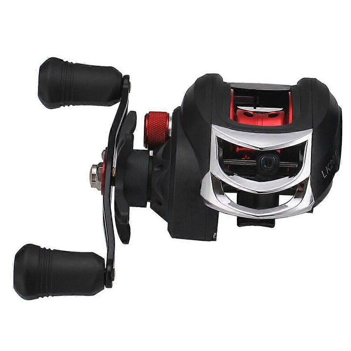 Mulinet baitcasting eMAG-CJ16-fr2608050969, 17+1 rulmenti, raport 7.2:1, tambur din aluminiu, stanga/dreapta optional, negru/rosu, 228 g