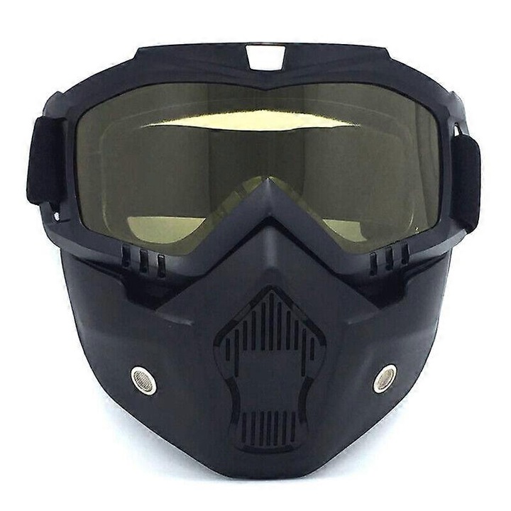Ochelari de protectie cu masca detasabila din TPU, lentila PC anti-UV si ventilatie, negru/galben, universal (adulti)
