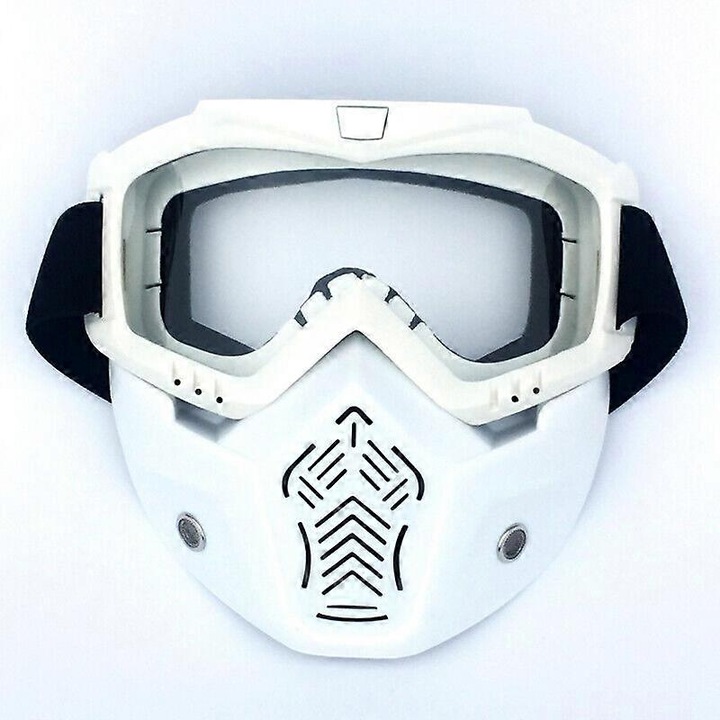 Ochelari de protectie moto cu masca detasabila, cadru TPU, lentila PC, anti-UV/anti-ceata, alb, marime universala
