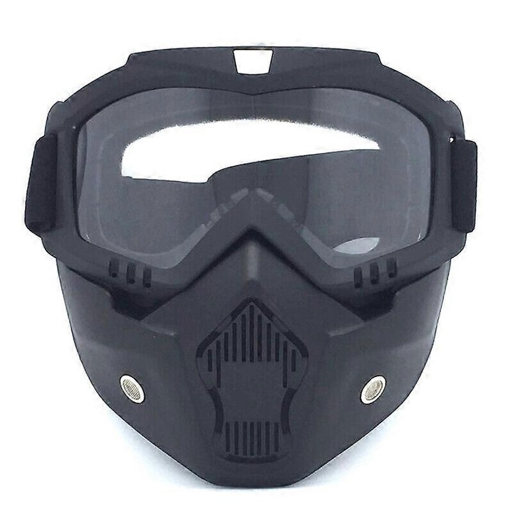 Ochelari de protectie cu masca detasabila, cadru TPU, lentila PC anti-UV si rezistenta la zgarieturi, negru, marime universala (20 cm)