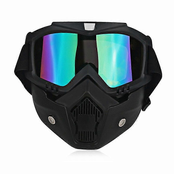 Ochelari cu masca detasabila, cadru TPU, lentila PC oglinda multicolora anti-UV si rezistenta la zgarieturi, banda elastica reglabila, negru, marime universala, eMAG-CJ16-fr2608051267