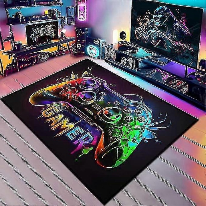 Covor pentru camera gaming, microfibra poliester cu print controller colorat, multicolor, 140 x 200 cm
