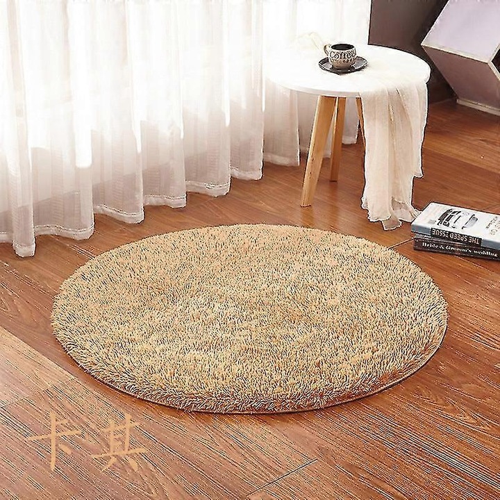 Covor de baie antiderapant YVA-12 din poliester amestecat, dreptunghiular, kaki, 60 cm