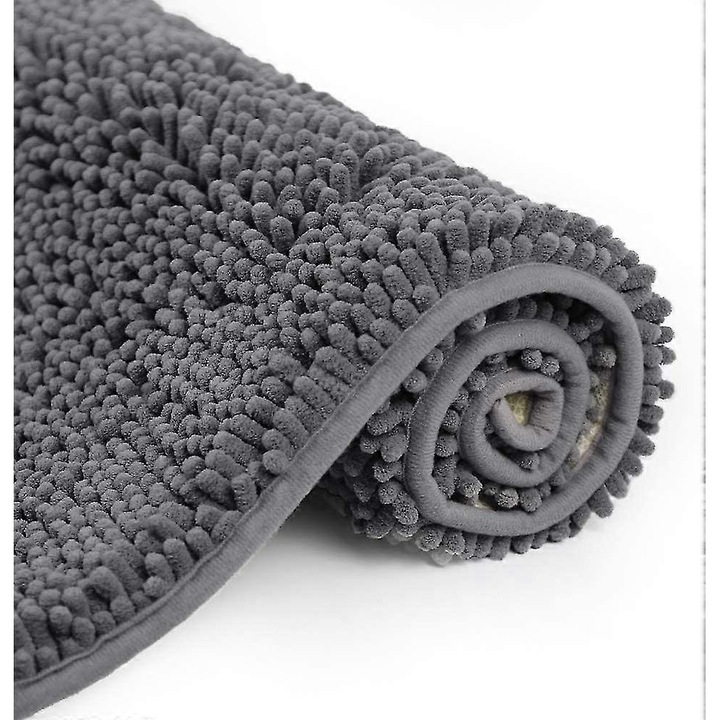 Covor de baie din microfibra super absorbant, plus extra dens, antiderapant TPR/PVC, lavabil la masina, gri, 50 x 80 cm
