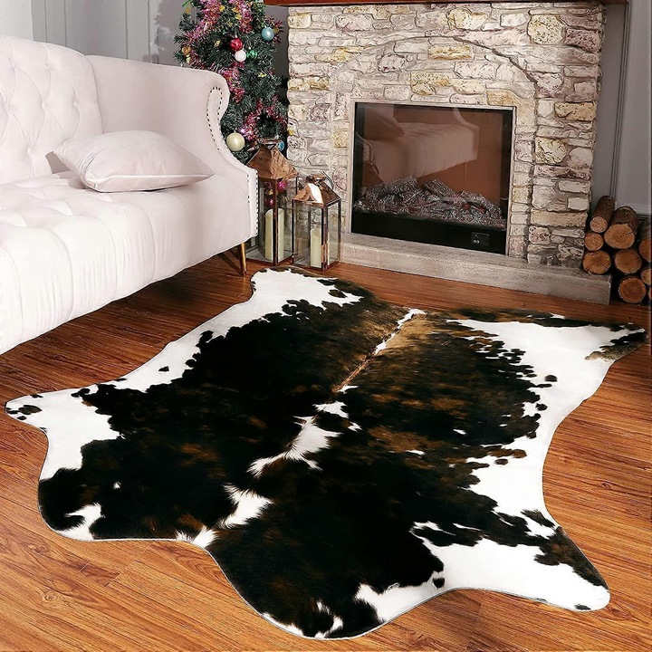 Covor imitatie piele de vaca 100% poliester, anti-alunecare, forma neregulata, Multicolor, 70 x 110 cm
