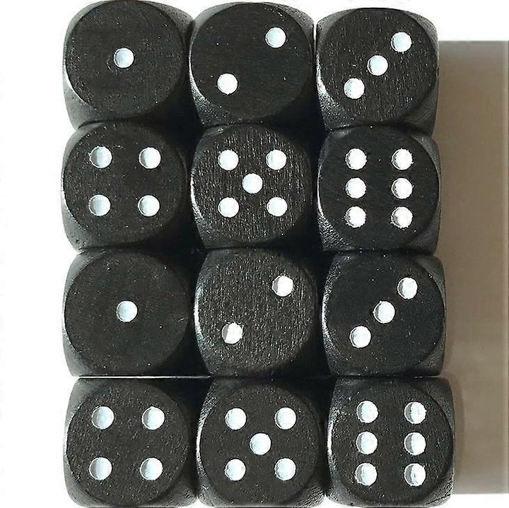 Zaruri din lemn pentru jocuri, 25 mm, cu puncte albe, negru, set 12 buc
