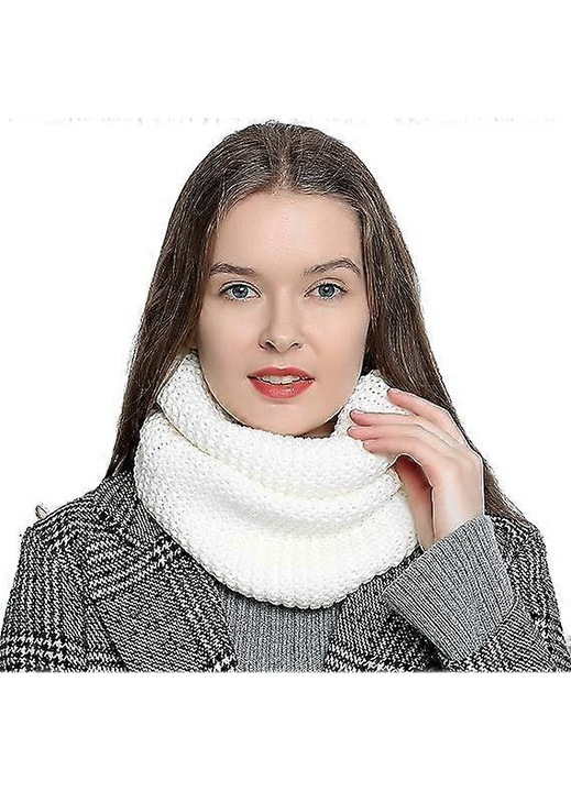 Fular tubular pentru femei din imitatie de casmir, tricotat, Alb, 30 cm latime × 120 cm circumferinta