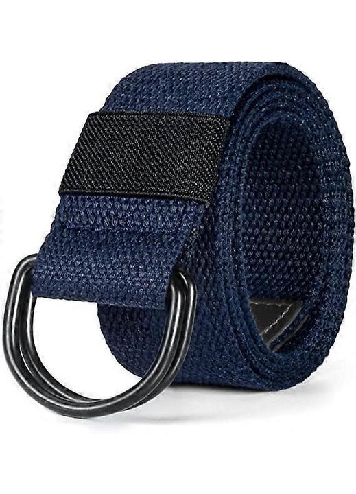 Curea din panza pentru barbati si femei, catarama neagra + albastru inchis cu inel D negru, latime 1 1/2", extra lunga, culoare uni
