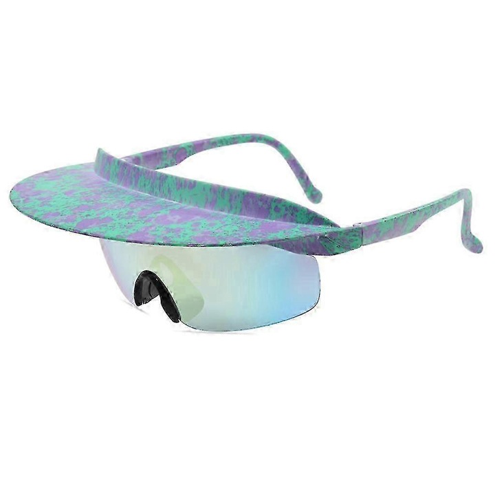Ochelari de soare cu viziera atasata din plastic, UV400, antireflex, imprimat verde-violet, marime universala