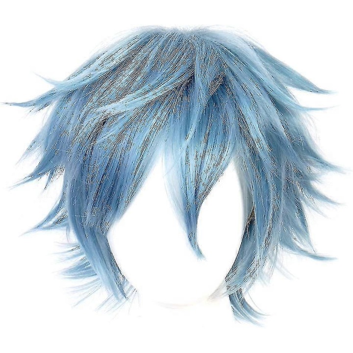 Peruca cosplay din fibra sintetica termorezistenta, scurta stratificata spiky Shigaraki Tomura, albastru deschis, reglabila