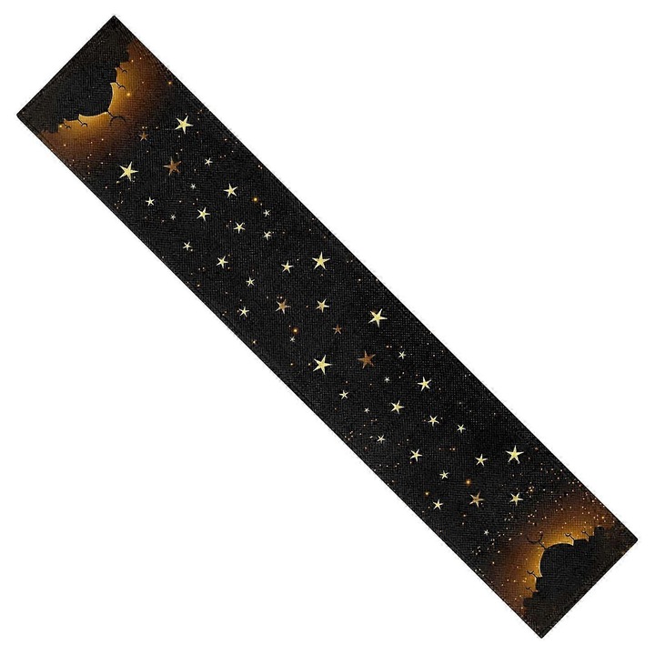 Fata de masa decorativa cu model Eid Mubarak, poliester-bumbac, negru/auriu, 41 x 183 cm