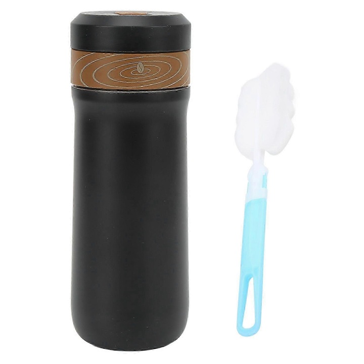 Cafetiera french press portabil din otel inoxidabil 304, izolat termic, capacitate 320 ml, negru, pastreaza caldura 8-12 h