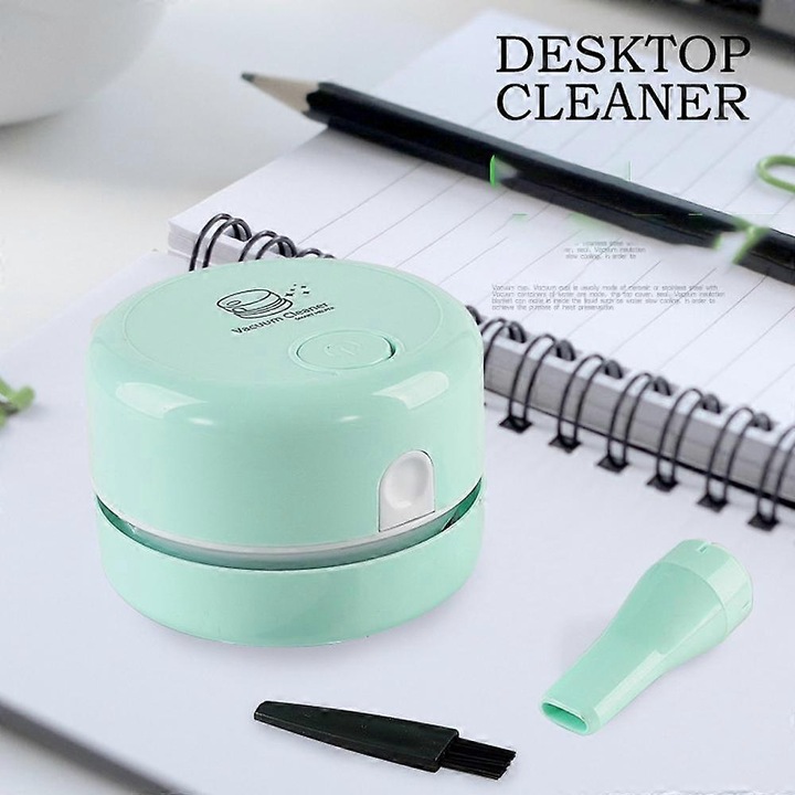 Mini aspirator de birou eMAG-CJ16-fr2608055262, design ciuperca, ABS, alimentare 2 x AA (baterii neincluse), verde deschis, 3.35 x 2.55 inch