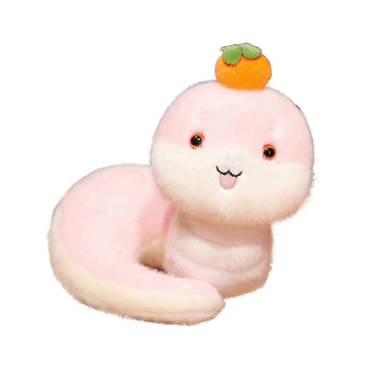 Jucarie de plus sarpe, umplutura din bumbac PP, cu ornament portocaliu, roz deschis, 25 cm