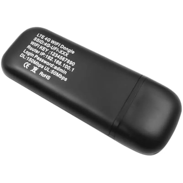 Router 4G LTE USB K0544-26805-759-AMC, Wi-Fi hotspot modem SIM foglalattal, akár 10 eszközhöz, DL 150 Mbps/UL 50 Mbps, WPA/WPA2 titkosítás, fekete