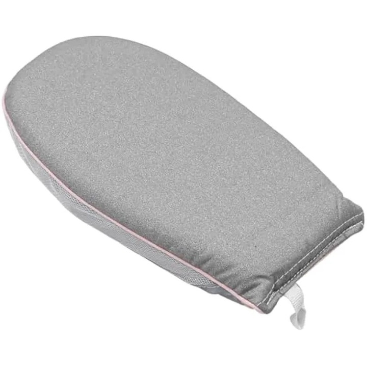 Manusa pentru calcat cu aburi K0544-26805-1258-AMC, placa manuala portabila cu bucla pentru agatat, rezistenta la caldura din bumbac acoperit, spuma si plasa, gri, 24 x 14 cm