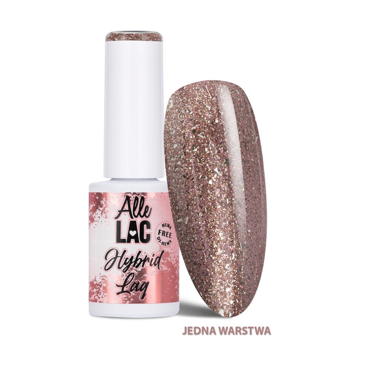 Lac de unghii hibrid AlleLac Browns B5 Rose Glitter, roz cu sclipici, 6 g, HEMA/Di-HEMA free, pentru lampa LED/UV