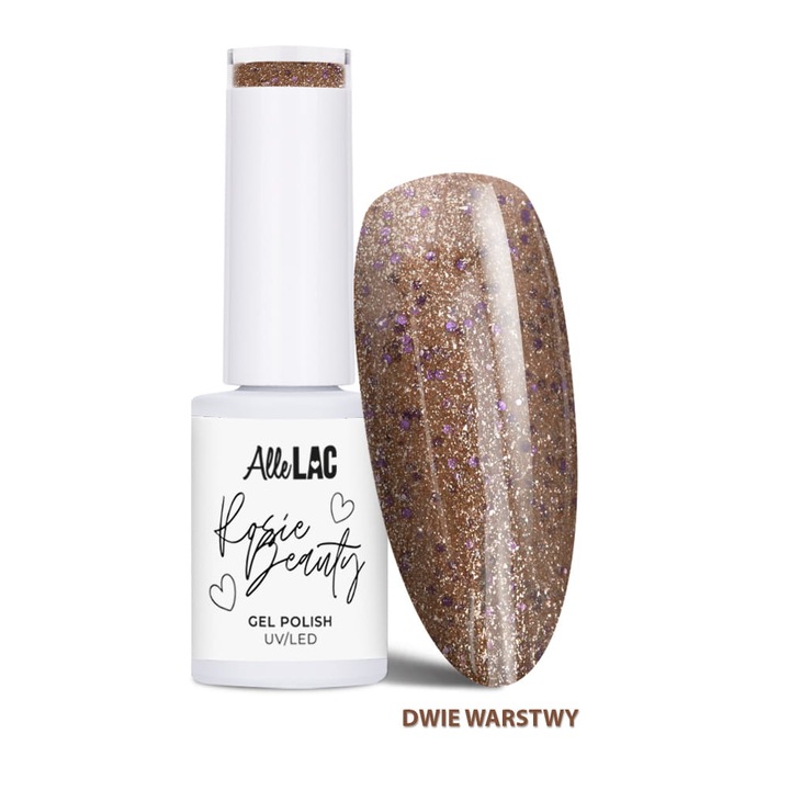 Lac de unghii gel AlleLac Rosie Beauty Fireworks HEMA/Di-HEMA Free, auriu cu sclipici mov, 6 g