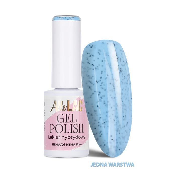 Lac de unghii semipermanent AlleLac Blues BL4 Dots, HEMA/Di-HEMA Free, albastru deschis cu puncte negre, 6 g