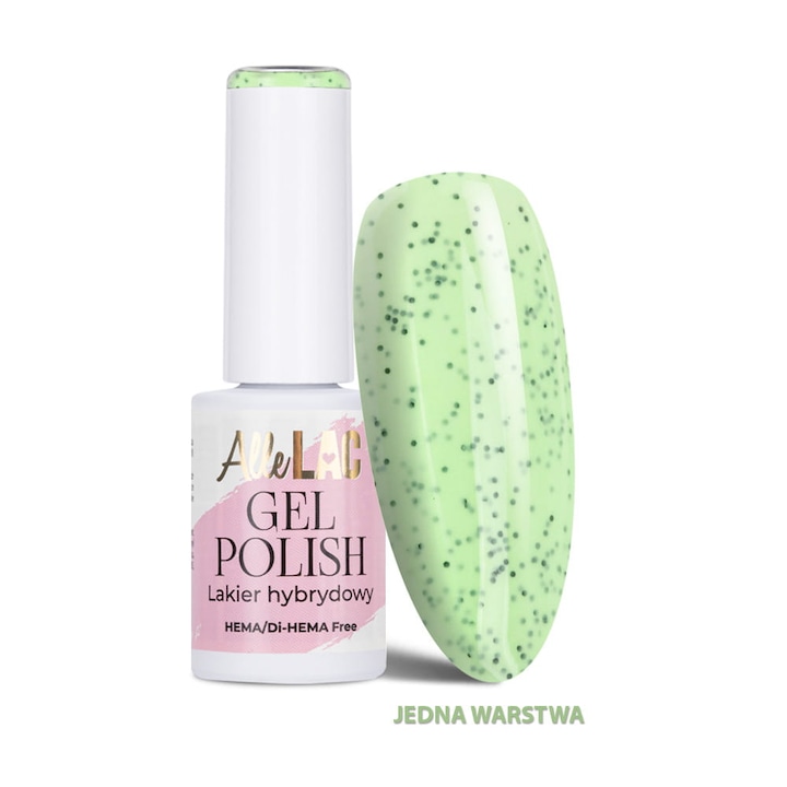 Lac gel semipermanent AlleLac Greens G1 Dots, HEMA/Di-HEMA Free, pentru lampa LED/UV, verde cu puncte negre, 6 g