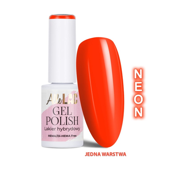 Lac semipermanent LED/UV AlleLac OR3 Neon HEMA/Di-HEMA Free, portocaliu neon, 6 g