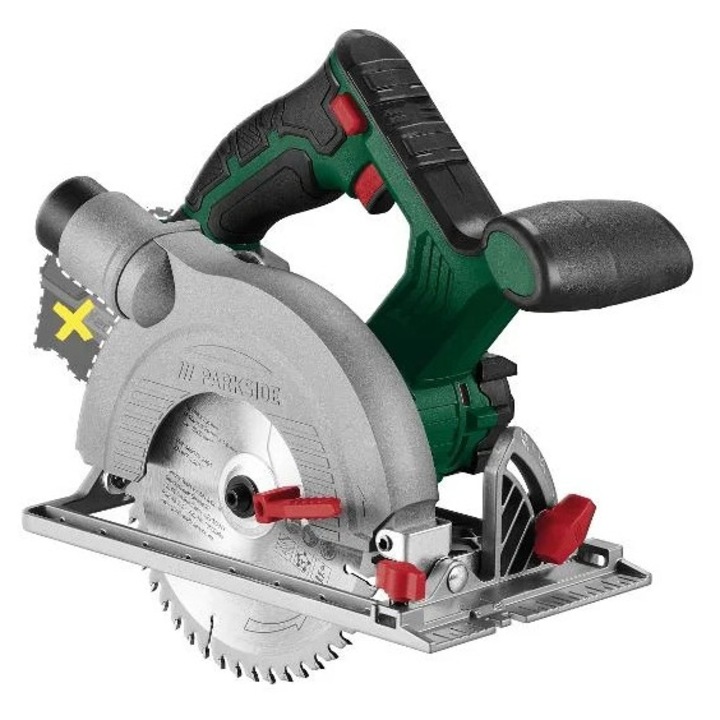 Ferastrau circularParkside fara fir de 20V »PHKSA 20-Li C4«, fara baterie si incarcator, Pentru taieri precise si puternice in lemn, PAL, plastic (PVC) si materiale de constructii usoare