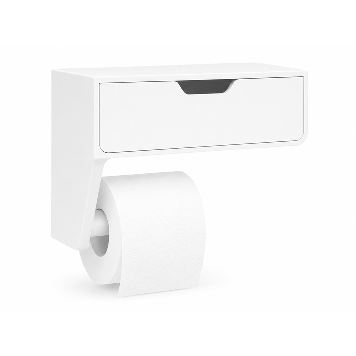 WC-papír tartó tárolórekesszel és felső polccal, falra szerelhető, fehér