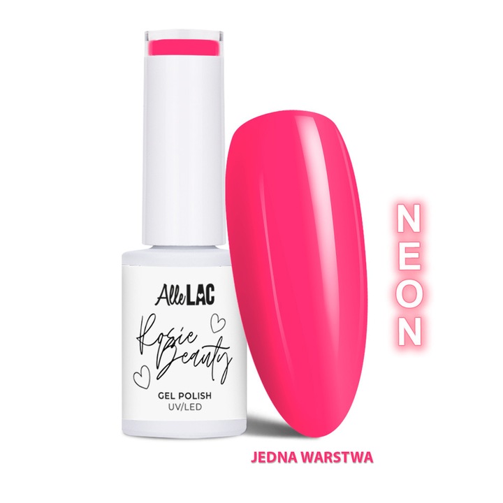 Lac hibrid LED/UV AlleLac x Rosie Beauty Spring Vibes Neon Punch, fara HEMA/Di-HEMA, neon roz, 6 g