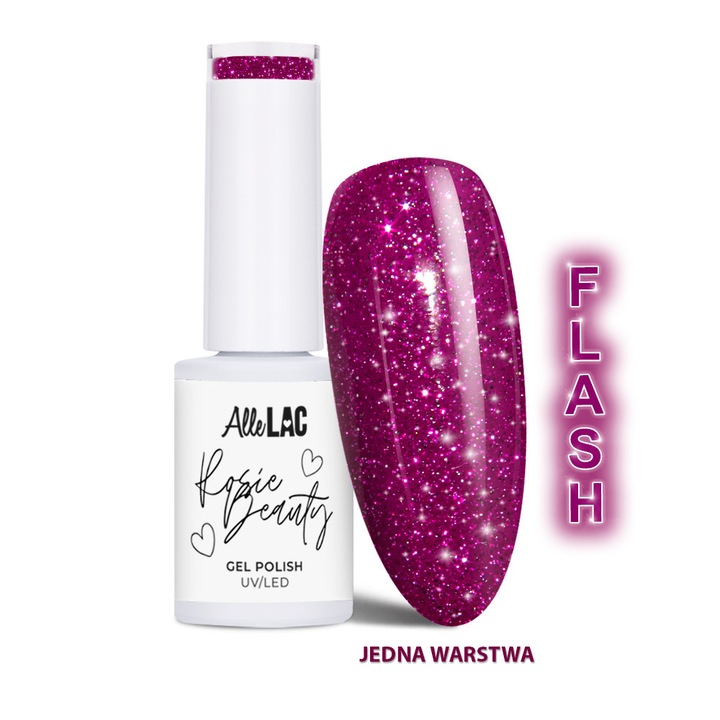 Lac de unghii semipermanent LED/UV AlleLac Spring Vibes x Rosie Beauty Violet Lux, efect flash cu sclipici, fara HEMA/Di-HEMA, 6 g