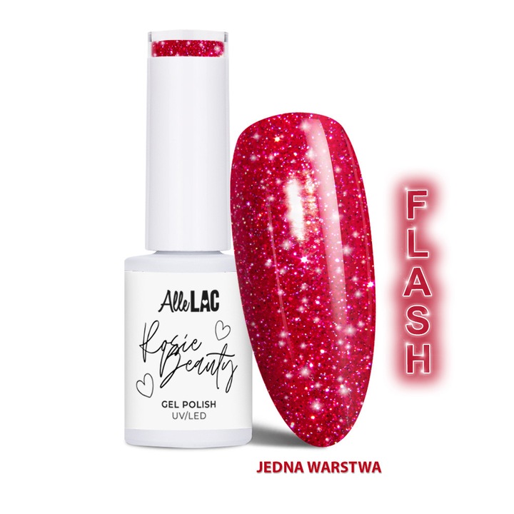 Lac gel UV/LED AlleLac Spring Vibes x Rosie Beauty Dark Secret, efect flash cu sclipici, rosu intens, fara HEMA/Di-HEMA, 6 g