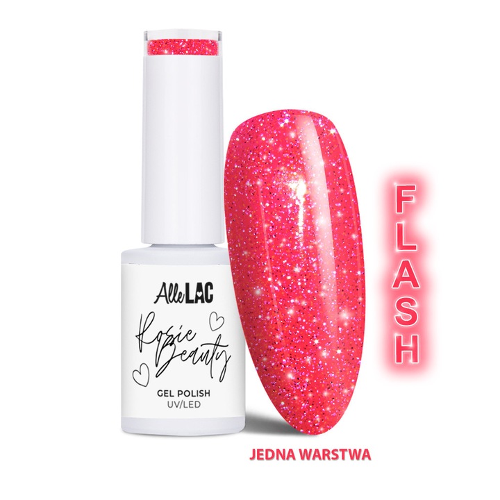 Lac semipermanent LED/UV AlleLac Spring Vibes Rosie Glow, efect flash cu sclipici, roz, 6 g, HEMA/Di-HEMA free, cod 295261