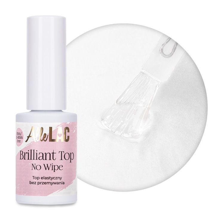 Top coat AlleLac Brilliant Top No Wipe, fara HEMA/Di-HEMA, lucios, elastic, transparent, 7 g