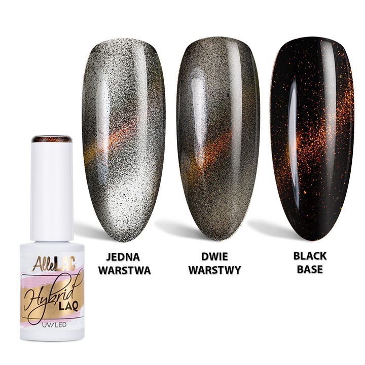 Lac de unghii hybrid LED/UV AlleLac Nr. 288 Cat Eye Limited Edition, negru cu reflex aramiu (efect cat eye), 5 g