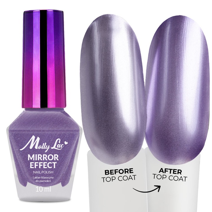 Lac de unghii MollyLac Mirror Nr. 04, efect lustra metalic, lila (violet), 10 ml