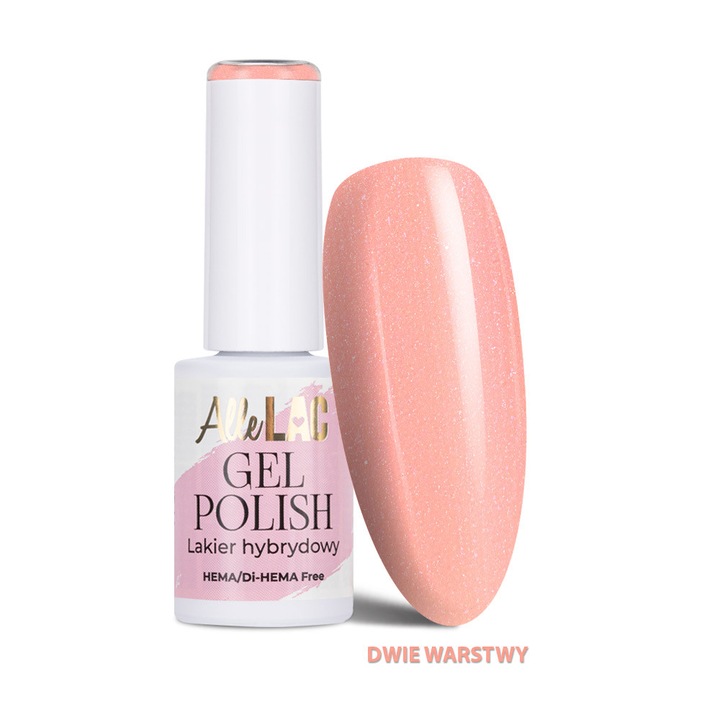 Lac gel LED/UV AlleLac Nudes N26 Blush Shimmer, roz-somon cu sclipici, 6 g, HEMA/Di-HEMA Free