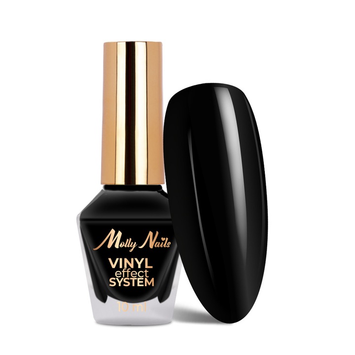 Lac de unghii MollyNails Vinyl Effect System Color Lacquer, negru, 10 ml