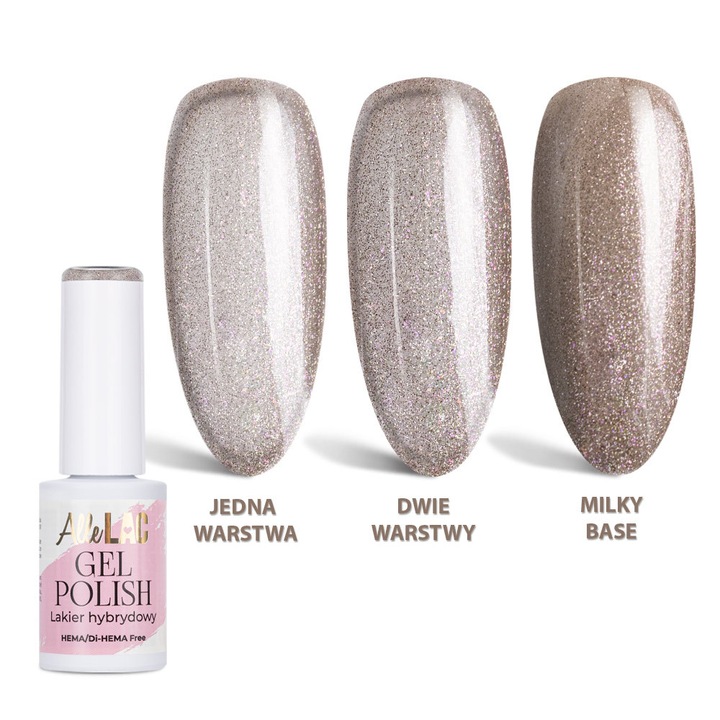 AlleLac, Lac de unghii semipermanent Gel Polish HEMA/Di-HEMA Free Browns B12 Toffi, maro cu sclipici, 6 g