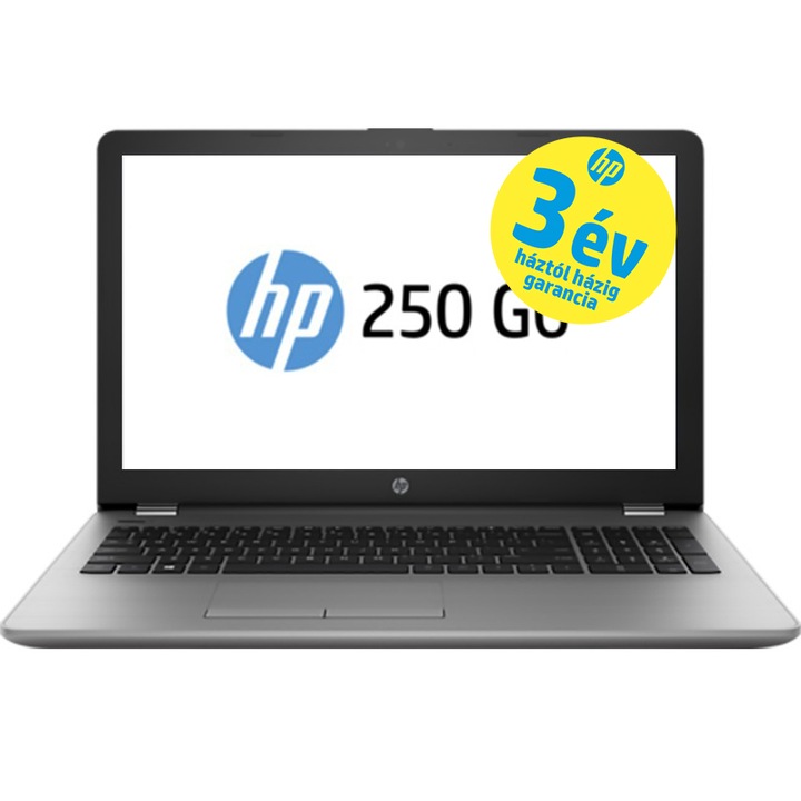 HP 250G6 AG laptop, Intel Core i5 7200U 2.5 GHz-es processzorral, 15.6" FHD, 4GB, 500GB, Radeon™ 520 2GB, DOS, Magyar billentyűzet, Ezüst