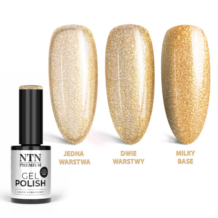 Lac gel LED/UV NTN Premium Limited Edition Nr 330, HEMA/Di-HEMA Free, auriu glitter, 5 g