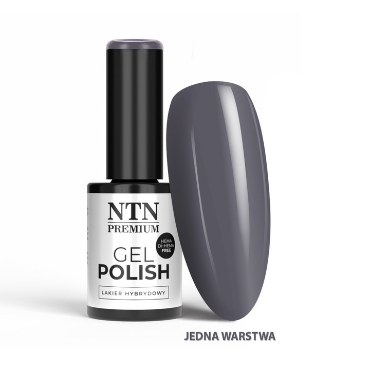 Lac gel semipermanent NTN Premium Gel Polish Blacks nr 565, editie limitata, HEMA/Di-HEMA free, compatibil LED/UV, gri inchis, 5 g