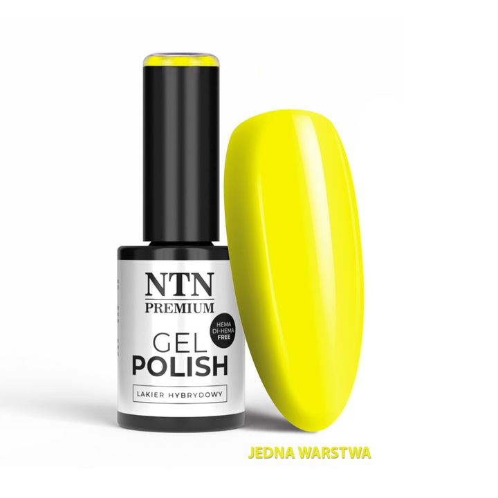 Lac de unghii semipermanent NTN Premium Limited Edition nr. 370, HEMA/Di-HEMA free, galben neon, 5 g