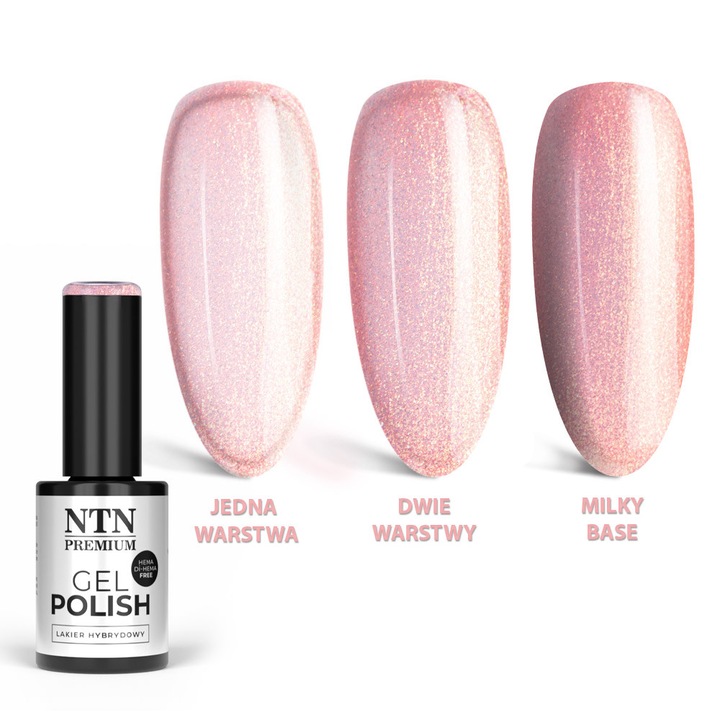 Lac de unghii semipermanent NTN Premium Miss Universe Nr 29, HEMA/Di-HEMA Free, roz cu sclipici, 5 g