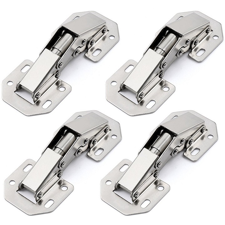Bútorzsanérok csillapítással GMk0378-260724-09, hidegen hengerelt acél, ezüst, 4 db-os készlet 32 csavarral, 14–22 mm-es ajtókhoz, 90°-os nyitás