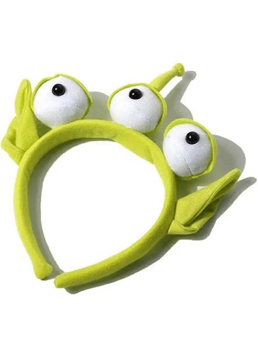 Bentita din plus, accesoriu par pentru copii cu design extraterestru cu 3 ochi, verde, marime unica