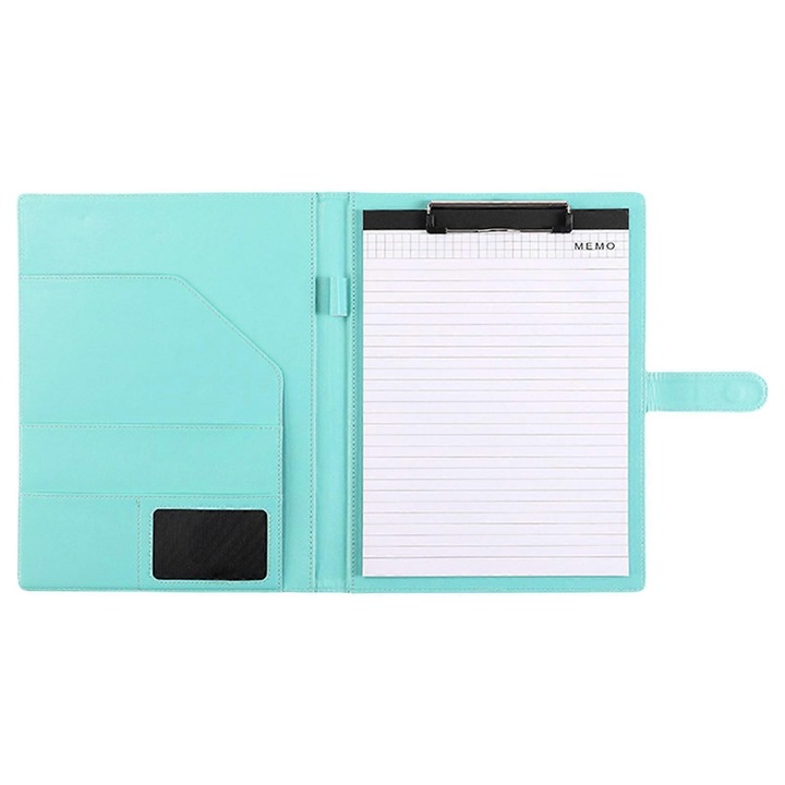 Portofoliu clipboard din piele cu suport pentru pix si sloturi pentru carduri, turcoaz deschis, 31.8 x 24.5 cm