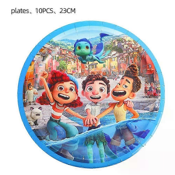 Set farfurii de hartie Disney Luca, de unica folosinta, 23 cm, albastru, 10 buc