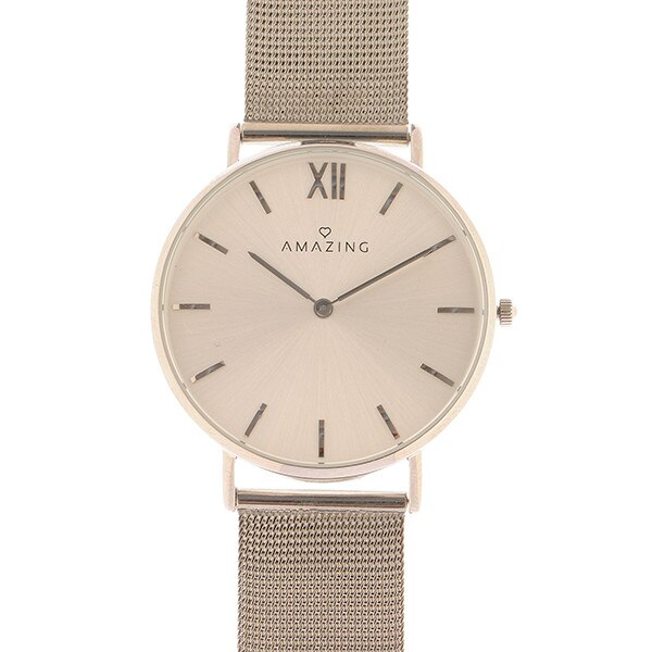 Ceas din otel inoxidabil, curea metalica argintie AMAZING Jewelry