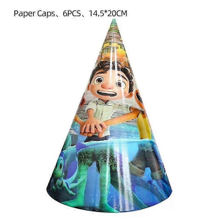 Set 6 palarii de petrecere din hartie cu print Luca Disney, multicolor, 14.5 x 20 cm