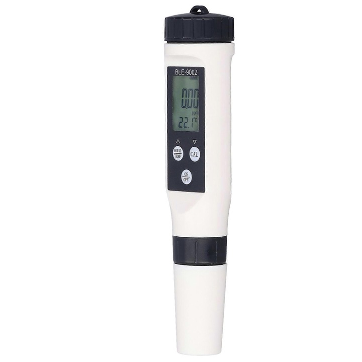 Тестер за качество на водата BLE-9002, измервател на H2 0-2.90 ppm (0-2990 ppb), резолюция 1 ppb/0.01 ppm, точност ±0.5, температурна компенсация ATC, Bluetooth 5.2, осветен LCD екран, бял